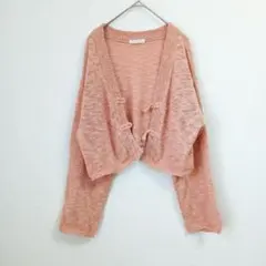 エヘカソポ チャイナボタン風 メッシュカーディガン ピンク 春ニット Fのサムネイル