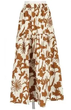 coca ロング 綿100% 花柄 ティアードスカート コカ フレア キャメル