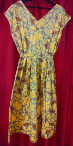 昭和レトロ　ヴィンテージワンピース　イエロー　花柄