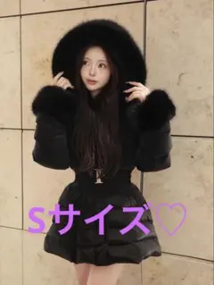 ミシェルマカロン ファーフードケーブル柄ショートダウン XSサイズ 