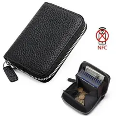 スキミング防止 本革コンパクト財布 ミニウォレット　ブラックのサムネイル