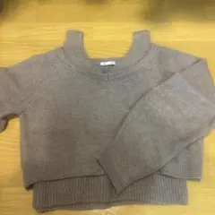 グレージュ クロップドニットセーター Vネック 長袖