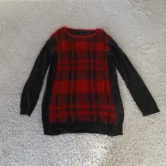 赤黒 チェック柄 長袖ニットGabardine K.T（ギャバジンK.T）