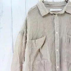 アメリカンホリック ベージュ M 透け感シアーシワ加工ストライプシャツ