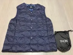 【美品】タイオン Vネック ダウンベスト ネイビー L 収納袋付き
