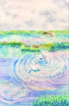 momorin様専用水彩画 ラナンキュラスと自由に舞う鳥 値段は※900円です