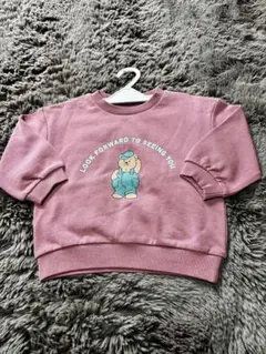 冬男の子クマイラスト付きピンクトレーナー【new 90】