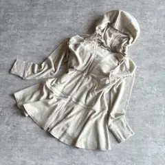 y2k ペプラム フレア ジップアップパーカー ベージュ L 日本製 体型カバー