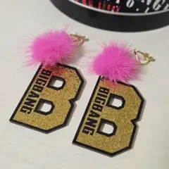BIGBANG イヤリング G-DRAGON Bマーク ラメ グリッター ピンク