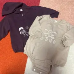 PETIT CADEAU ダークパープル・ベージュロンパース 70 2枚セット