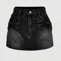 SHEIN MOD リボンディテール カジュアルデニムAラインスカート