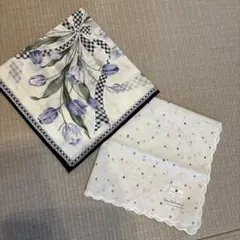 花柄とドット柄のハンカチセット