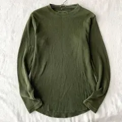 【イッカ】Tシャツ ワッフル生地 ラウンドヘム 綿混 クルーネック 長袖 S
