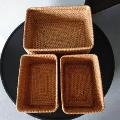 無印良品　重なるラタン バスケット 3個セット