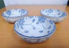 未使用　美濃焼　ひだ窯　三峰　小鉢　取り皿　3枚　ブルー　青　煮物鉢　深皿　ボウ