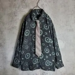 【ネクタイシャツ】古着 シアー 総柄 パターン柄 黒 金 グレー レトロ