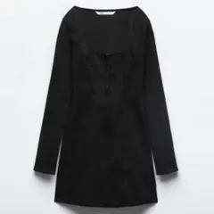 ZARA デニムミニワンピース　黒　スクエアネック　可愛い　おしゃれ　L