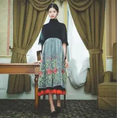 【値下げ】刺繍入りチュール重ねハイウエスト切り替えワンピース