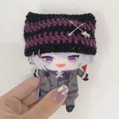 【黒×濃紫】にじぱぺっと　ぬい帽子　ぬい服　ネコ耳　ニット帽 10cmぬい