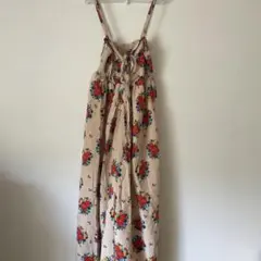 花柄　ベージュ　サロペット　ガウチョ　M オールインワン