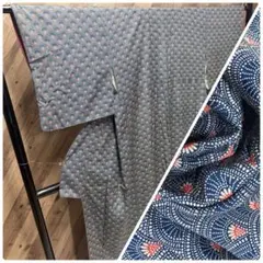 ゴ*ボ様 Z-1394 袷着物 暈し八掛 青海波で総柄 広衿 正絹 小紋着物