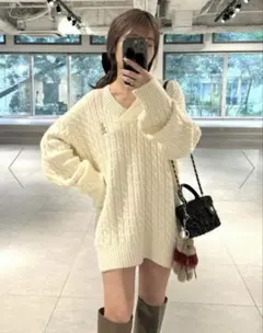 LILY BROWN Lily Bear ケーブルニットミニワンピース