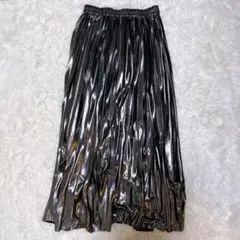 ジーナシス レディース メタリックシルバー ロングプリーツスカート フリーサイズ