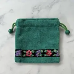 FEILER グリーン花柄ポーチ ミニ巾着 緑