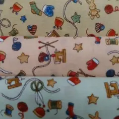 生地 3枚 はぎれ カントリー 糸 毛糸 ハート ほし ミシン カットクロス