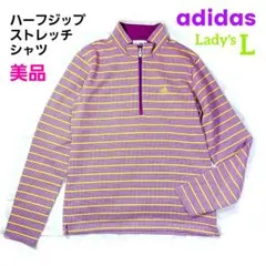 アディダス ゴルフ ハーフジップ シャツ カットソー 千鳥 紫 レディース L