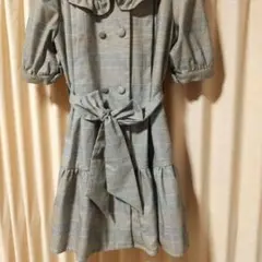 美品 エブリン チェック ワンピース 襟大きめ ダブルボタン 秋服