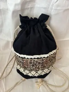 インド刺繍リボン　巾着バック