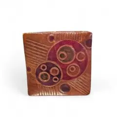 レザークラフト 二つ折り財布 ブラウン 円形模様 ヴィンテージ