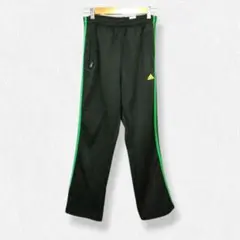 adidas トラックパンツ M 黒 緑 ライン ジャージパンツ