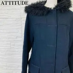 シャルルジョルダン ウール100% フェイクファー フード付きロングコート 40