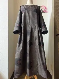 本場大島紬 ロングワンピース 泥染め 証紙 島津織物