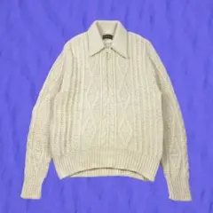70s Henley House ハーフジップ フィッシャーマンニット L