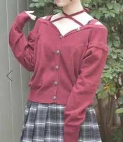 axes femme オフショル風ニットカーディガン