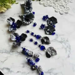 ブルー×アンティークシルバーフラワーピアス　まとめ売り