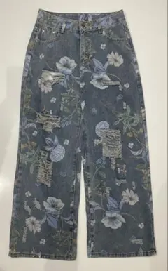 花柄ダメージデニムパンツ