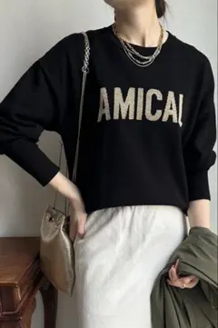 美品　doudou ラメインターシャロゴニット M ブラック