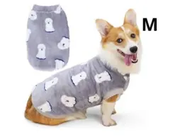 犬 服 ペット服 おしゃれ服 ふわふわ ドックウェア グレー犬柄 Mサイズ