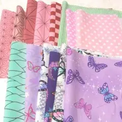 値下げ　布地はぎれA　和柄　麻の葉+矢絣+ハート　14セット