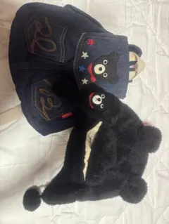 デニムらリュックとクマ耳帽子セット