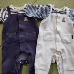 紫と白のストライプロンパース　2枚セット