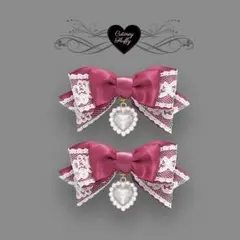 ヘアクリップ　リボン　量産型　ロリータ　ボルドー　地雷　ワイン　レッド　赤