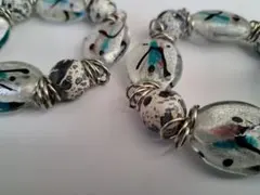 ブレスレット ガラスビーズ 金箔 銀箔 素材 白系 2個