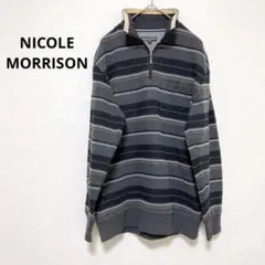 ニコルモリソン 長袖ポロシャツ 襟付き ストライプ柄 グレー