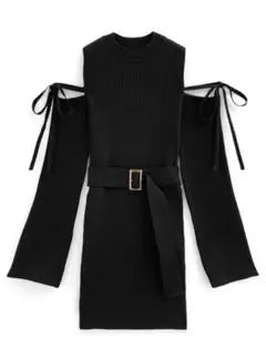 GRL ベルト付きオープンショルダーニットワンピース