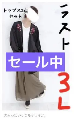 セール　カーディガン　Tシャツ　刺繍　黒　白　大きいサイズ　レディース　3L